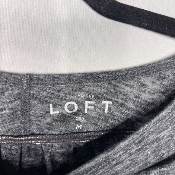 LOFT Medium M Dark Heather Gray 3/4 Sleeve Tee Pleated Back Detail Scoop Neck - Picture 7 of 9